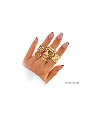 Hammered Gold Lava Knuckle Ring Set, Irregular Stacking Statement Rings,